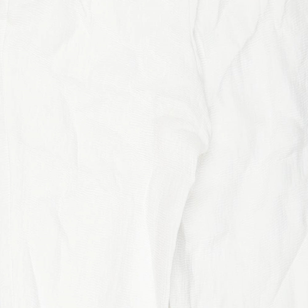 NA-KD Womens White Viscose Trousers Size 8 L28 in Regular Zip - Textured