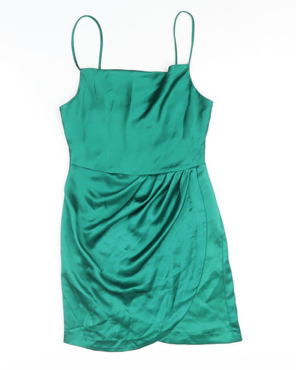 Zara Womens Green Polyester Mini Size XS Square Neck Zip - Draped Detail