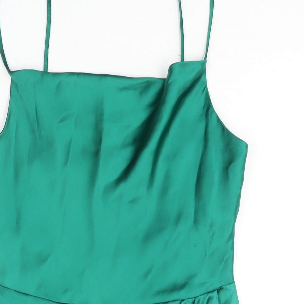 Zara Womens Green Polyester Mini Size XS Square Neck Zip - Draped Detail