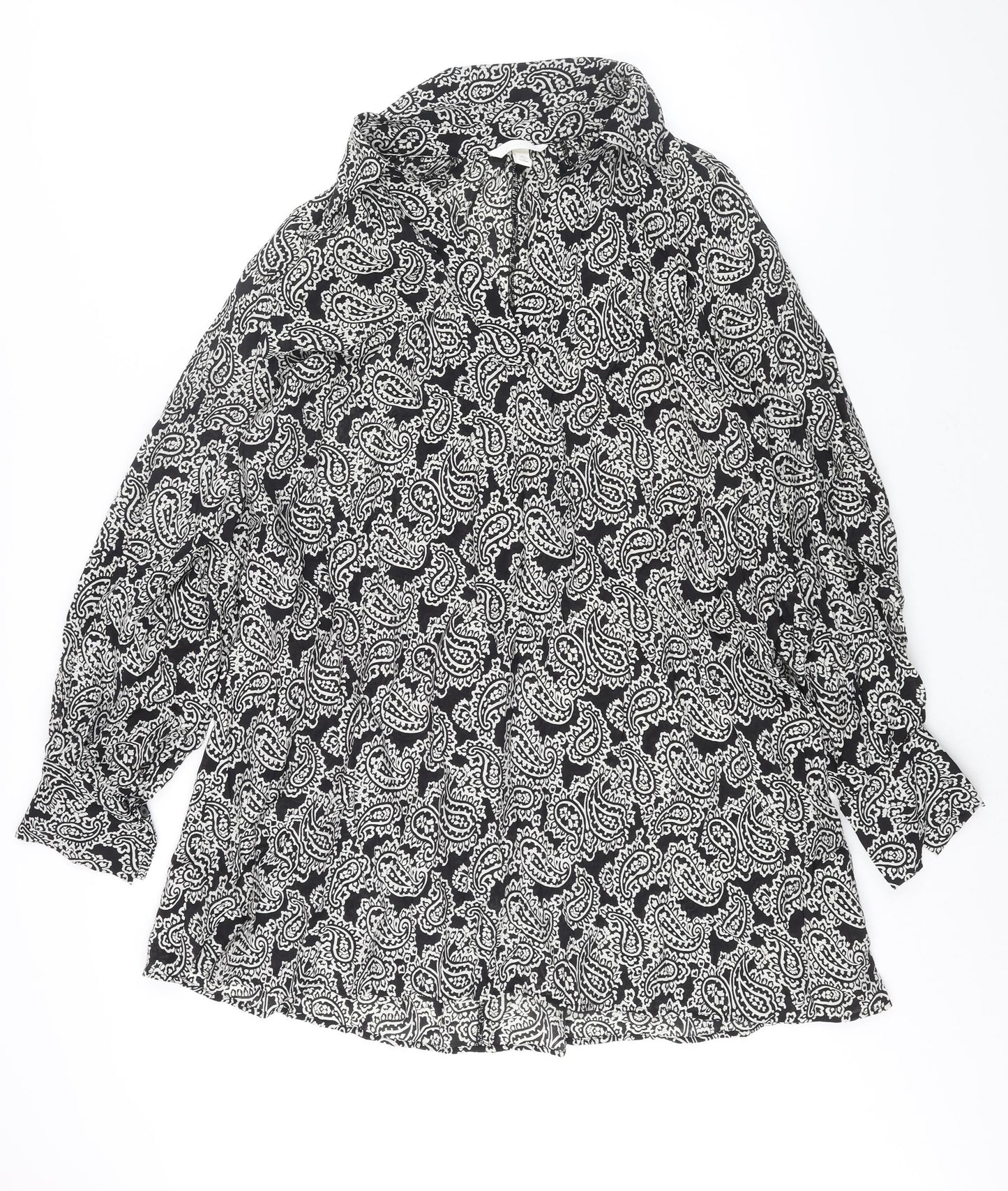 H&M Womens Black Geometric Viscose Shift Size S Collared Pullover