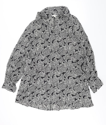 H&M Womens Black Geometric Viscose Shift Size S Collared Pullover