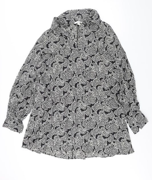 H&M Womens Black Geometric Viscose Shift Size S Collared Pullover