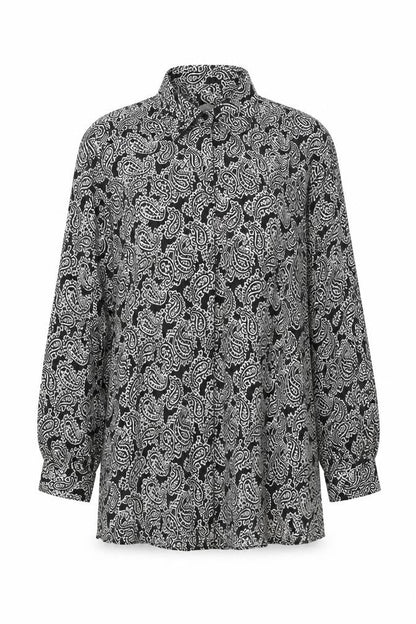H&M Womens Black Geometric Viscose Shift Size S Collared Pullover