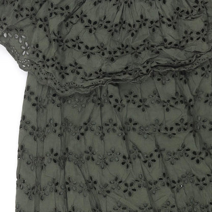 Nuon Womens Green Cotton Mini Size XL Boat Neck Pullover