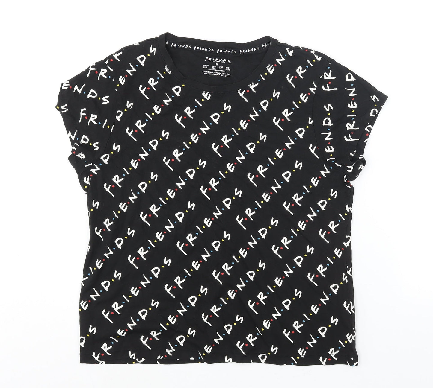 Womens UK Size 8 Friends Black Basic T-Shirt
