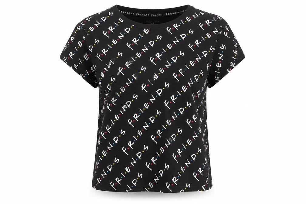 Womens UK Size 8 Friends Black Basic T-Shirt