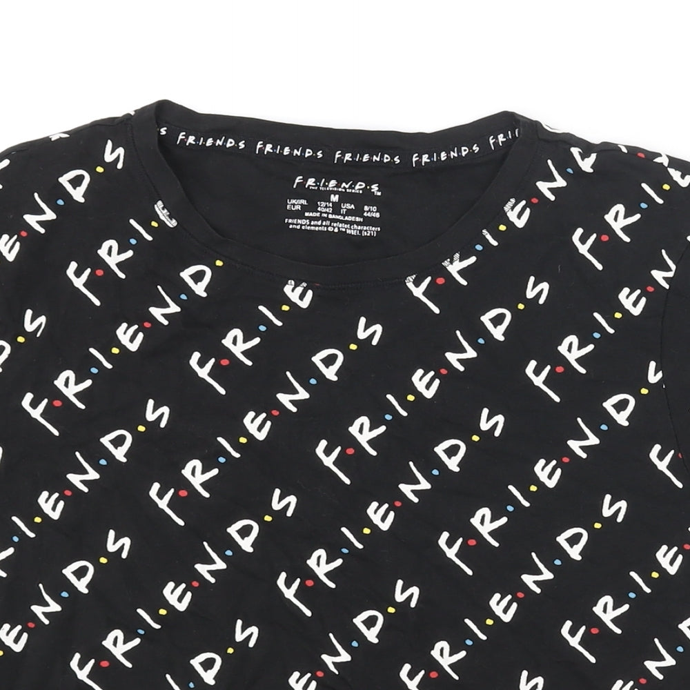 Womens UK Size 8 Friends Black Basic T-Shirt