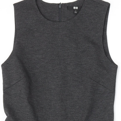 Uniqlo Womens Grey Polyester A-Line Size S Round Neck Zip - Closed Vent