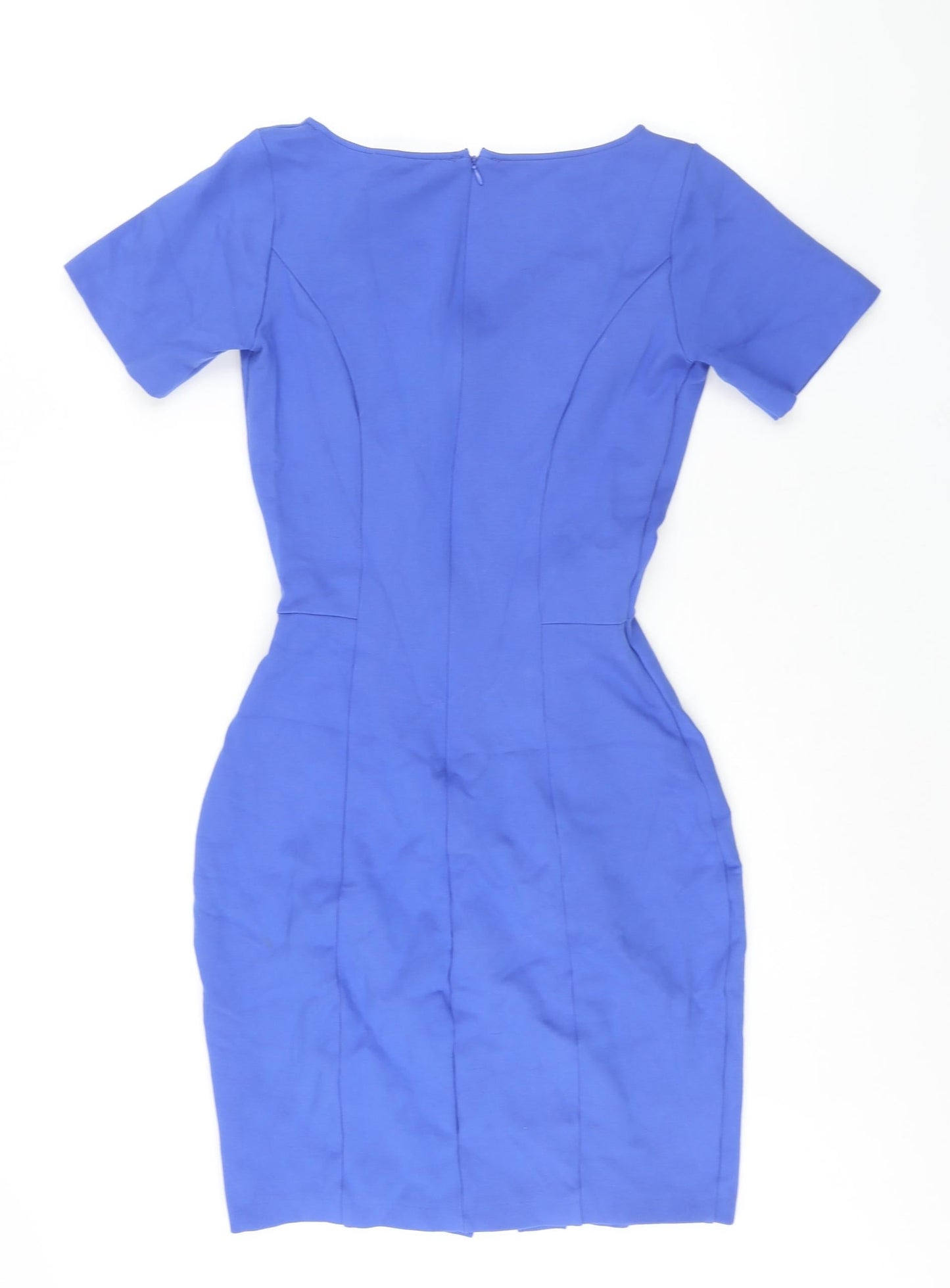 French Connection Womens Blue Viscose Bodycon Size 10 V-Neck Zip - Rouched Vent