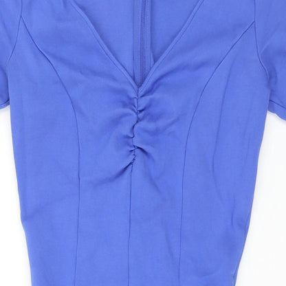 French Connection Womens Blue Viscose Bodycon Size 10 V-Neck Zip - Rouched Vent