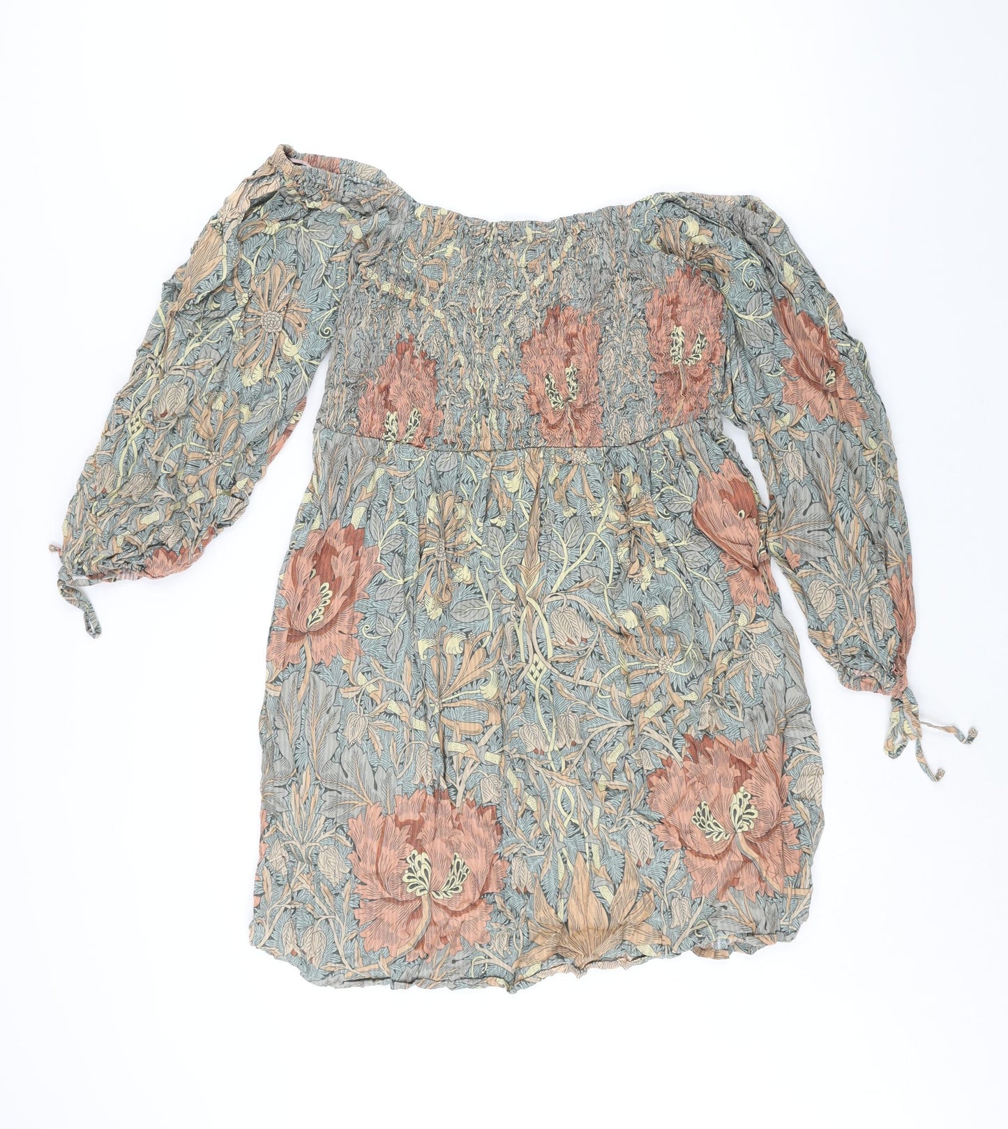 NEXT Womens Multicoloured Geometric Cotton Shift Size 12 Off the Shoulder Pullover - Rouched William Morris Print