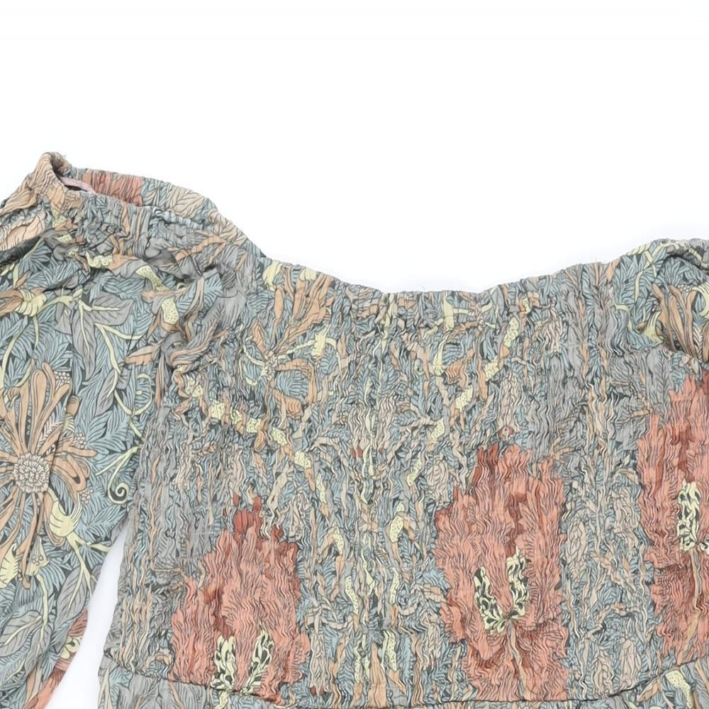 NEXT Womens Multicoloured Geometric Cotton Shift Size 12 Off the Shoulder Pullover - Rouched William Morris Print