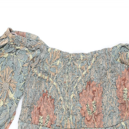 NEXT Womens Multicoloured Geometric Cotton Shift Size 12 Off the Shoulder Pullover - Rouched William Morris Print