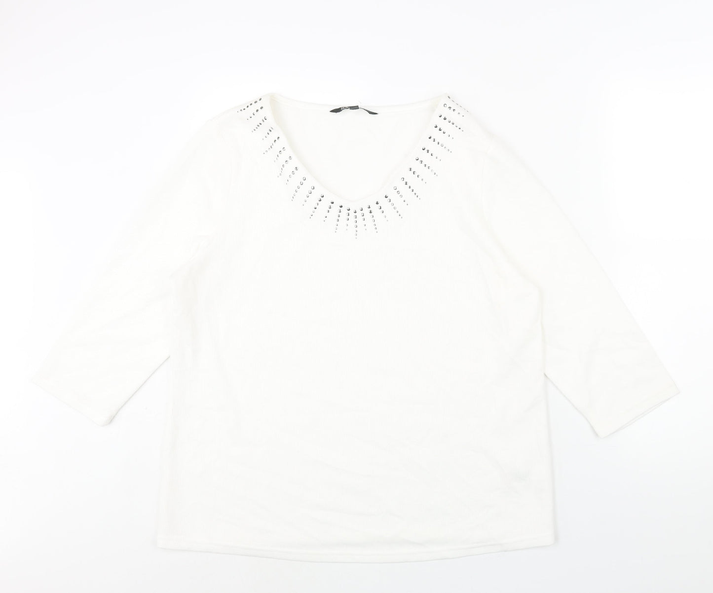 Bonmarché Womens White Polyester Basic Blouse Size 18 V-Neck - Stud Detail