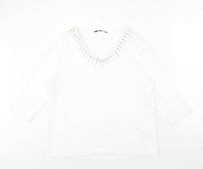 Bonmarché Womens White Polyester Basic Blouse Size 18 V-Neck - Stud Detail