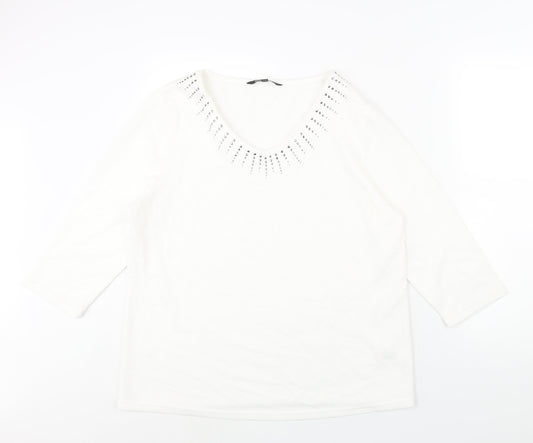 Bonmarché Womens White Polyester Basic Blouse Size 18 V-Neck - Stud Detail