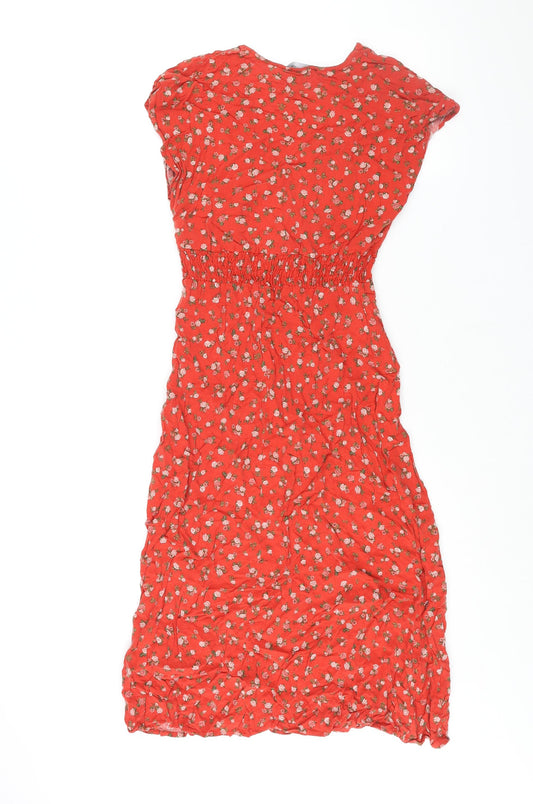 New Look Womens Red Floral Viscose Shift Size 6 V-Neck Pullover