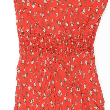 New Look Womens Red Floral Viscose Shift Size 6 V-Neck Pullover