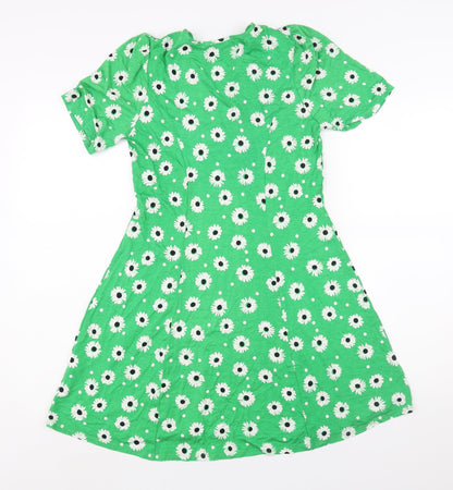 ASOS Womens Green Floral Viscose A-Line Size 10 V-Neck Pullover - Lace Collar