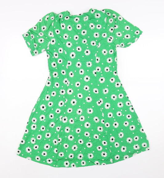 ASOS Womens Green Floral Viscose A-Line Size 10 V-Neck Pullover - Lace Collar
