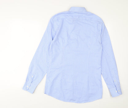 Marks and Spencer Mens Blue Plaid Cotton Button-Up Size 15 Collared Button