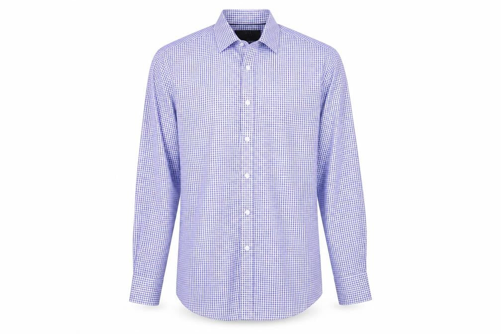 Marks and Spencer Mens Blue Plaid Cotton Button-Up Size 14.5 Collared Button
