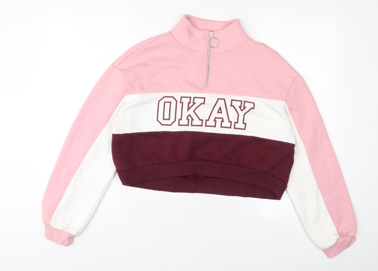 H&M Womens Pink Striped Cotton Pullover Sweatshirt Size S Zip