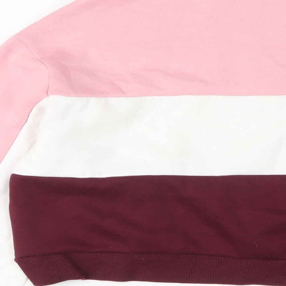 H&M Womens Pink Striped Cotton Pullover Sweatshirt Size S Zip