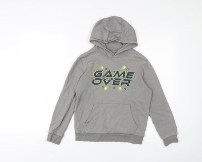 Marks and Spencer Boys Grey Cotton Pullover Hoodie Size 9-10 Years Pullover - Game Over
