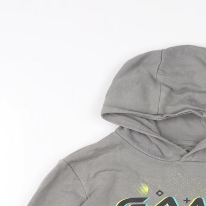 Marks and Spencer Boys Grey Cotton Pullover Hoodie Size 9-10 Years Pullover - Game Over