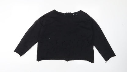 Boohoo Womens Black Cotton Pullover Sweatshirt Size 14 Pullover