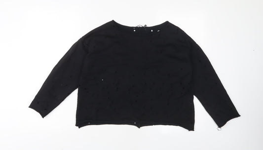 Boohoo Womens Black Cotton Pullover Sweatshirt Size 14 Pullover