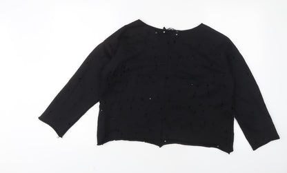 Boohoo Womens Black Cotton Pullover Sweatshirt Size 14 Pullover