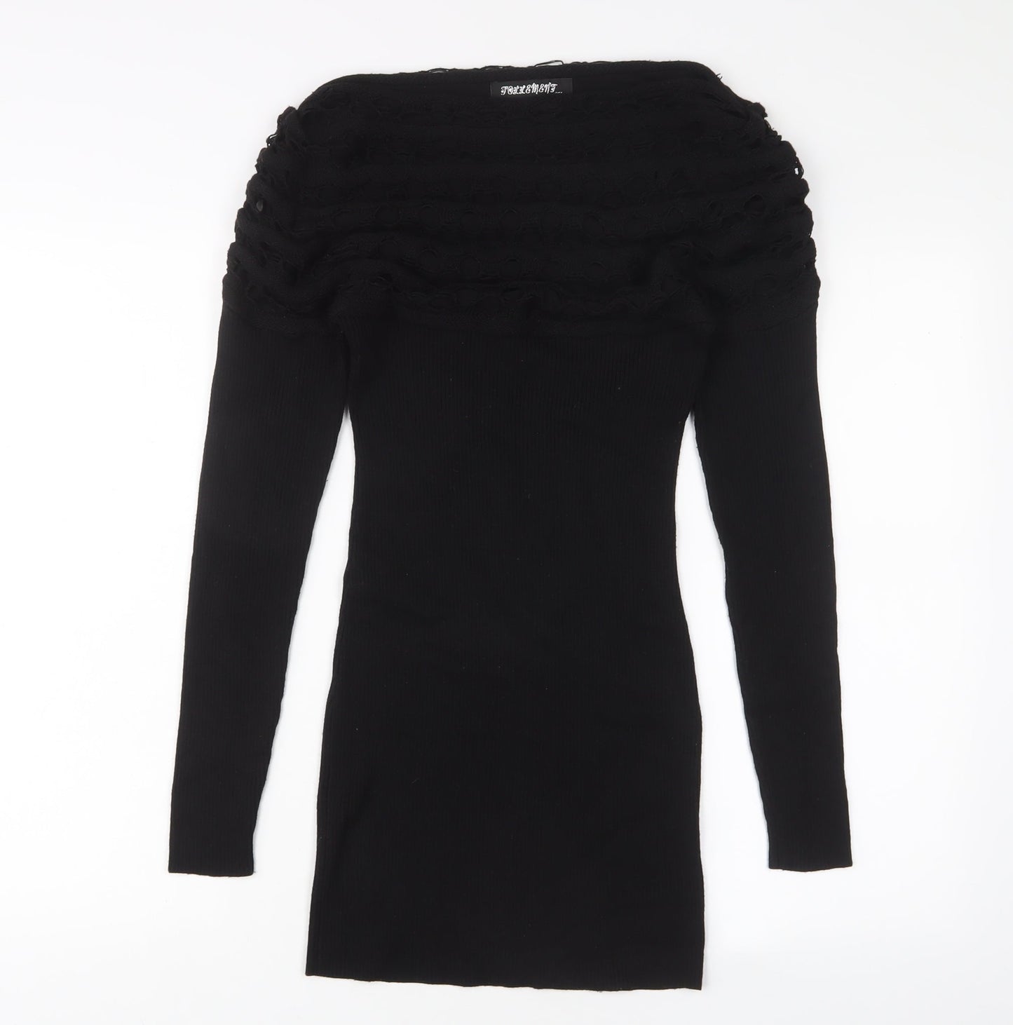 Follements Womens Black Acrylic Jumper Dress Size S Boat Neck Pullover - S/M