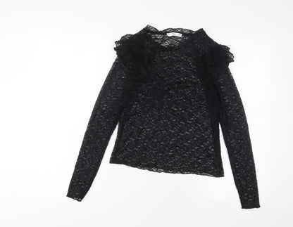 Womens UK Size XS Mango Black Basic T-Shirt