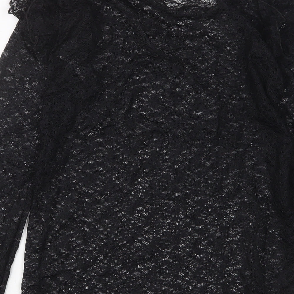 Womens UK Size XS Mango Black Basic T-Shirt