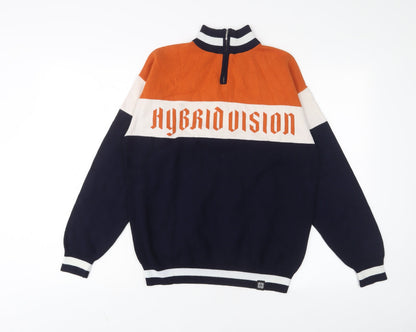 Hybrid Vision Mens Multicoloured High Neck Striped Acrylic Pullover Jumper Size S Long Sleeve