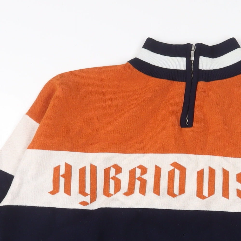 Hybrid Vision Mens Multicoloured High Neck Striped Acrylic Pullover Jumper Size S Long Sleeve