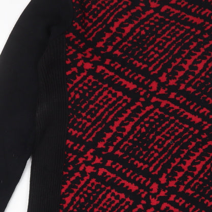 Faber Womens Red Herringbone Viscose Jumper Dress Size 12 Crew Neck Pullover
