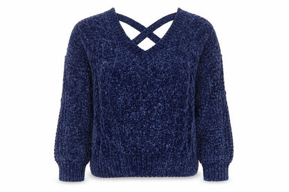 Honey Punch Womens Blue V-Neck Polyester Pullover Jumper Size S