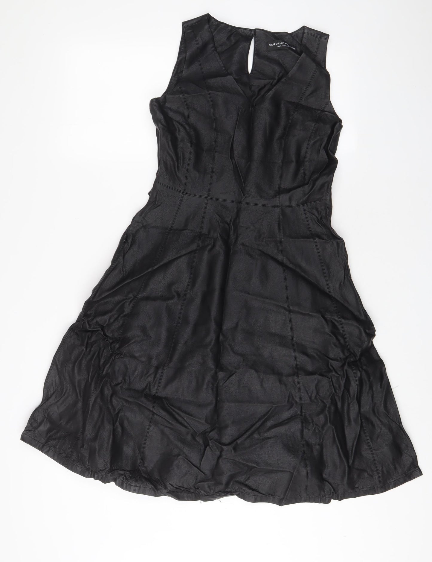 Dorothy Perkins Womens Black Polyurethane A-Line Size 10 V-Neck Zip