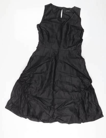 Dorothy Perkins Womens Black Polyurethane A-Line Size 10 V-Neck Zip