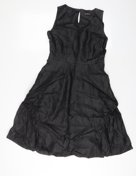 Dorothy Perkins Womens Black Polyurethane A-Line Size 10 V-Neck Zip