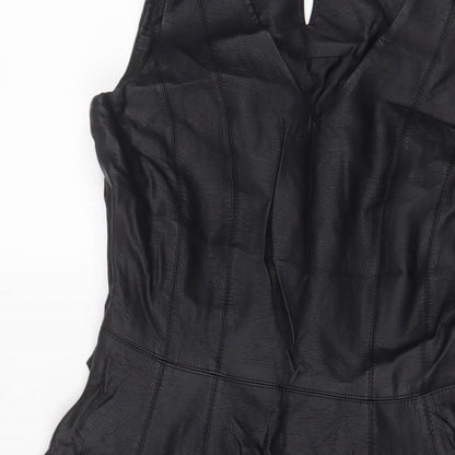 Dorothy Perkins Womens Black Polyurethane A-Line Size 10 V-Neck Zip