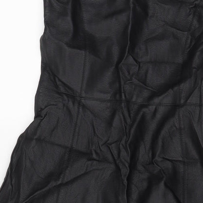 Dorothy Perkins Womens Black Polyurethane A-Line Size 10 V-Neck Zip