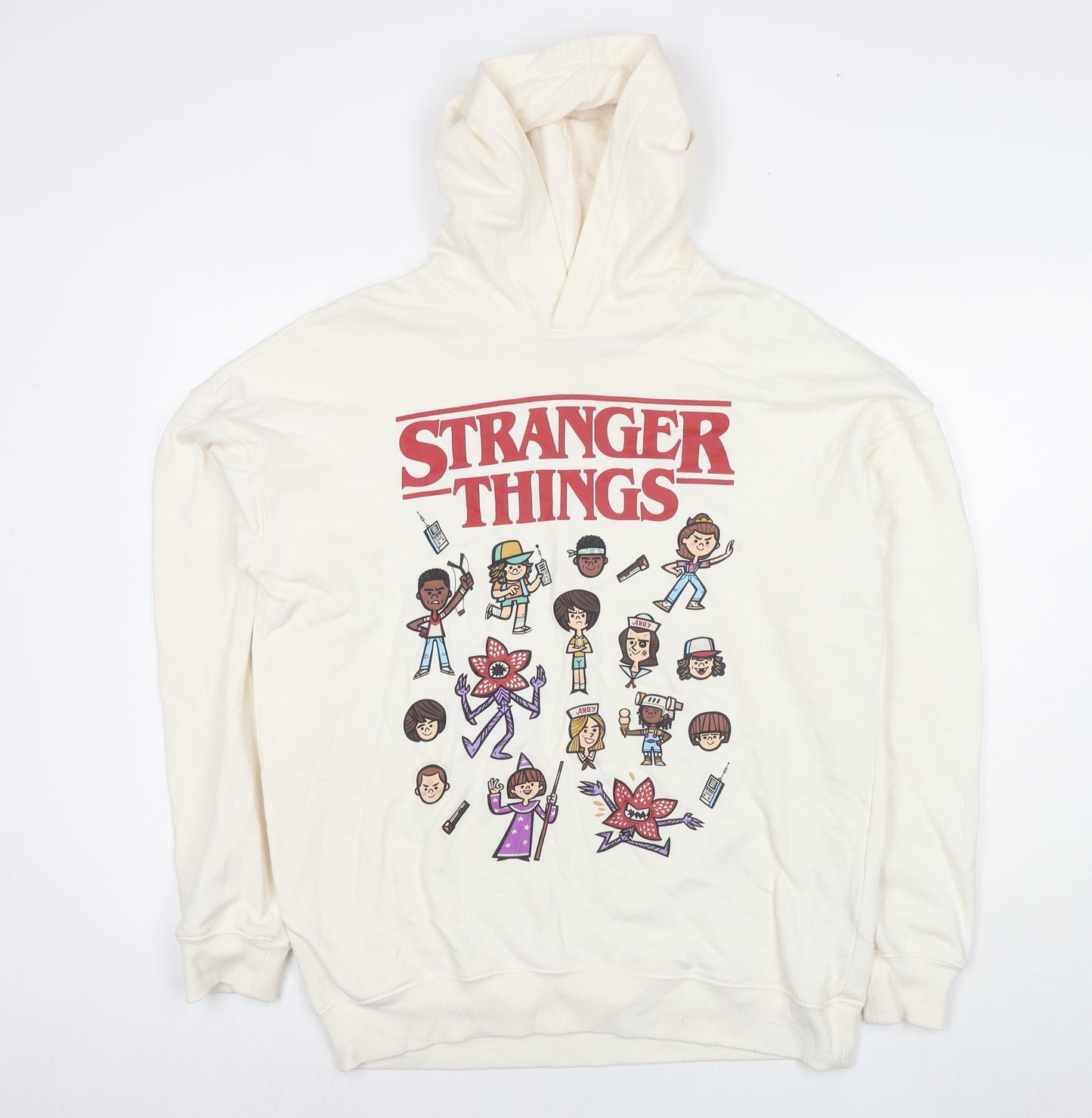 H&M Boys White Cotton Pullover Hoodie Size 14-15 Years Pullover - Stranger Things Icons