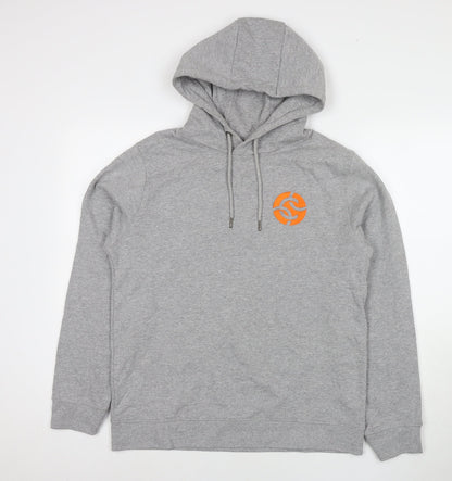 Henbury Mens Grey Cotton Pullover Hoodie Size M