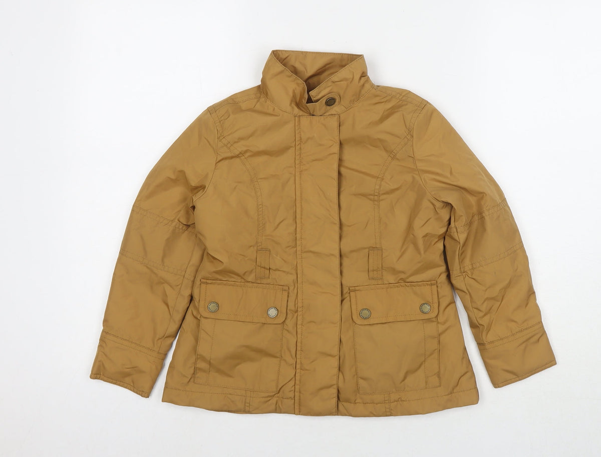 Additional front view of Lands' End boys’ brown bomber jacket jacket, size 5-6, years zip
