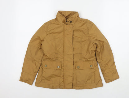 Additional front view of Lands' End boys’ brown bomber jacket jacket, size 5-6, years zip