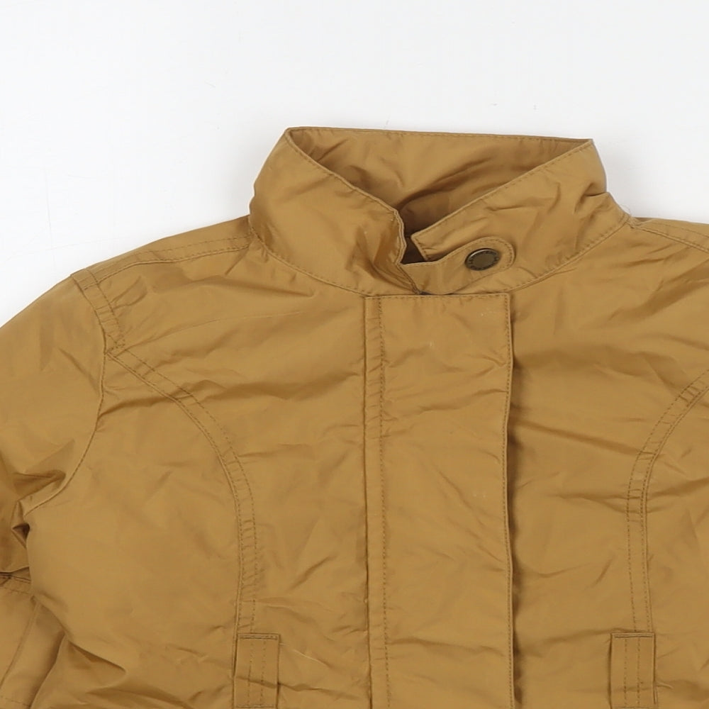 Close-up detail of Lands' End boys’ brown bomber jacket jacket, size 5-6, years zip